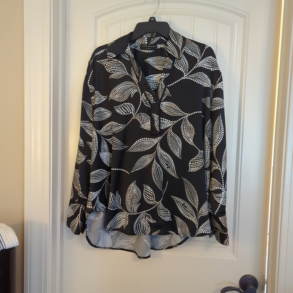 Lane Bryant Black and White Leaf Pattern Blouse